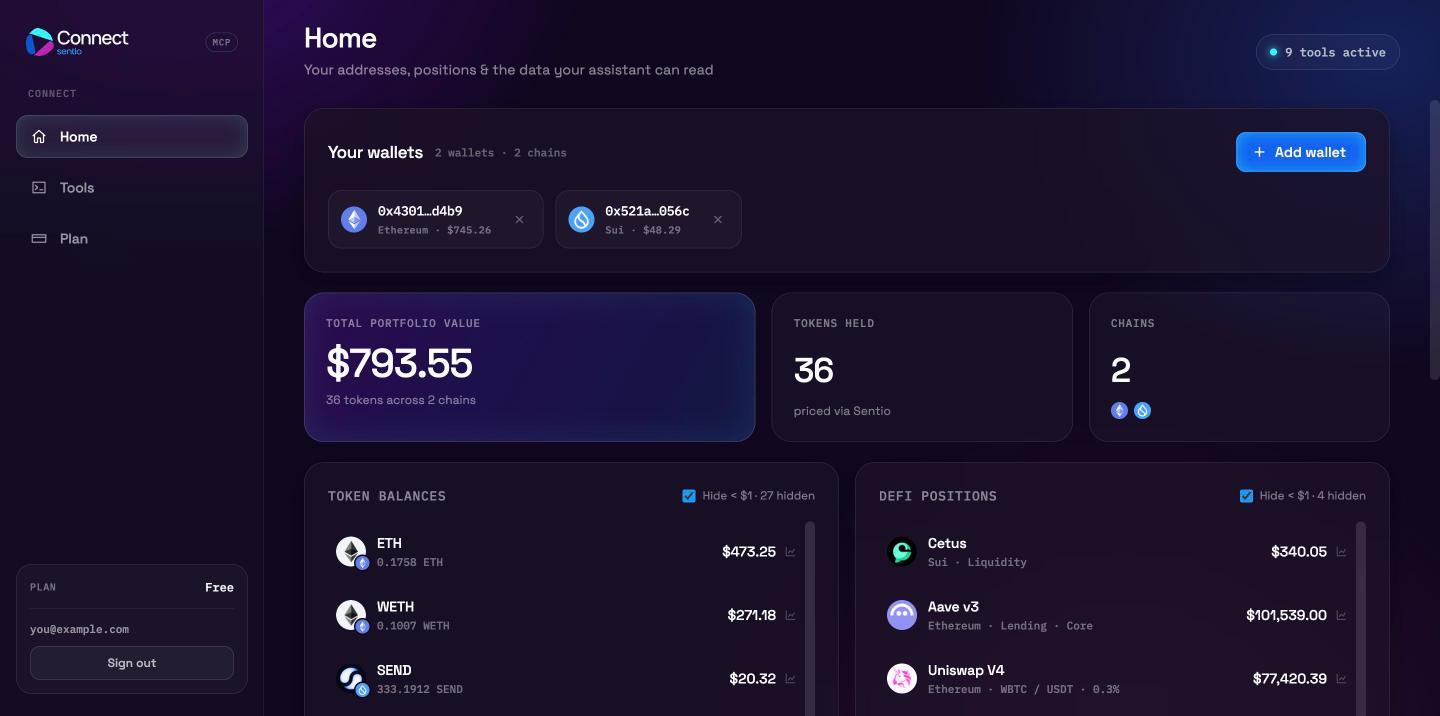 Sentio Connect home page