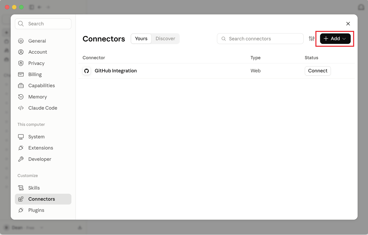 Adding Sentio Connect as a custom connector in Claude